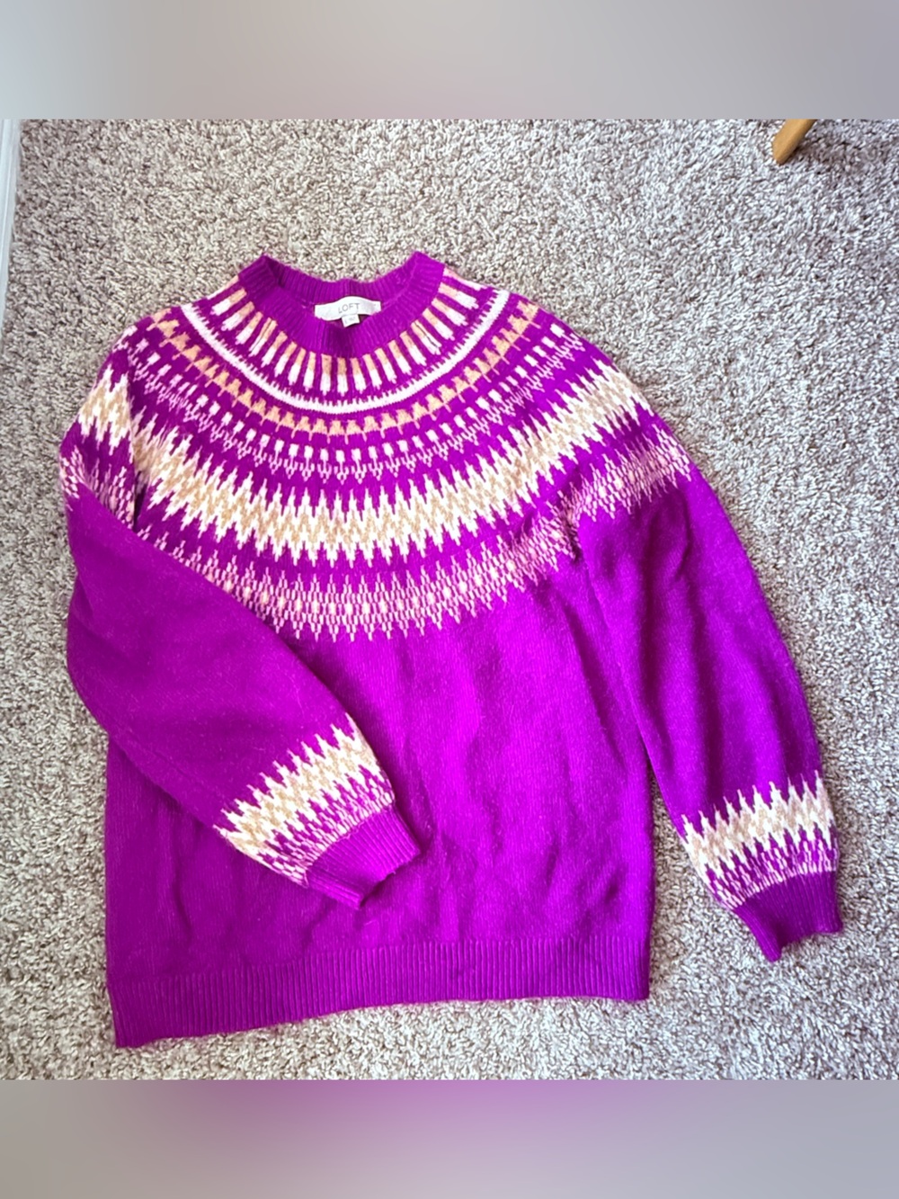 LOFT Fair Isle Purple Knit Crewneck Sweater
